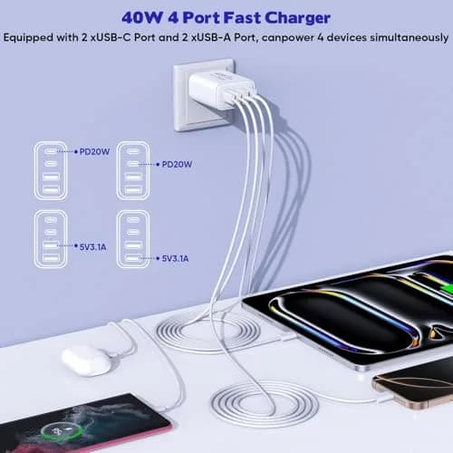 Dazana USB C to C Woven Cable & 40W Multiport Fast Charger for iPhone 17/16/15 Max | 3FT Braided Data & Power Cord thumbnail 3