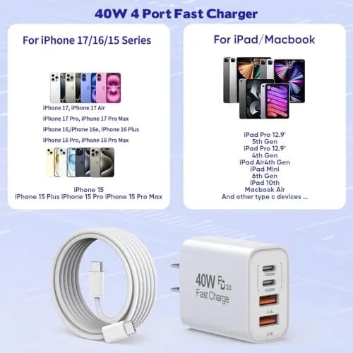 Dazana 40W MultiPort USB C Charger & 6FT Braided Cable | Fast Charging for iPhone & iPad thumbnail 7