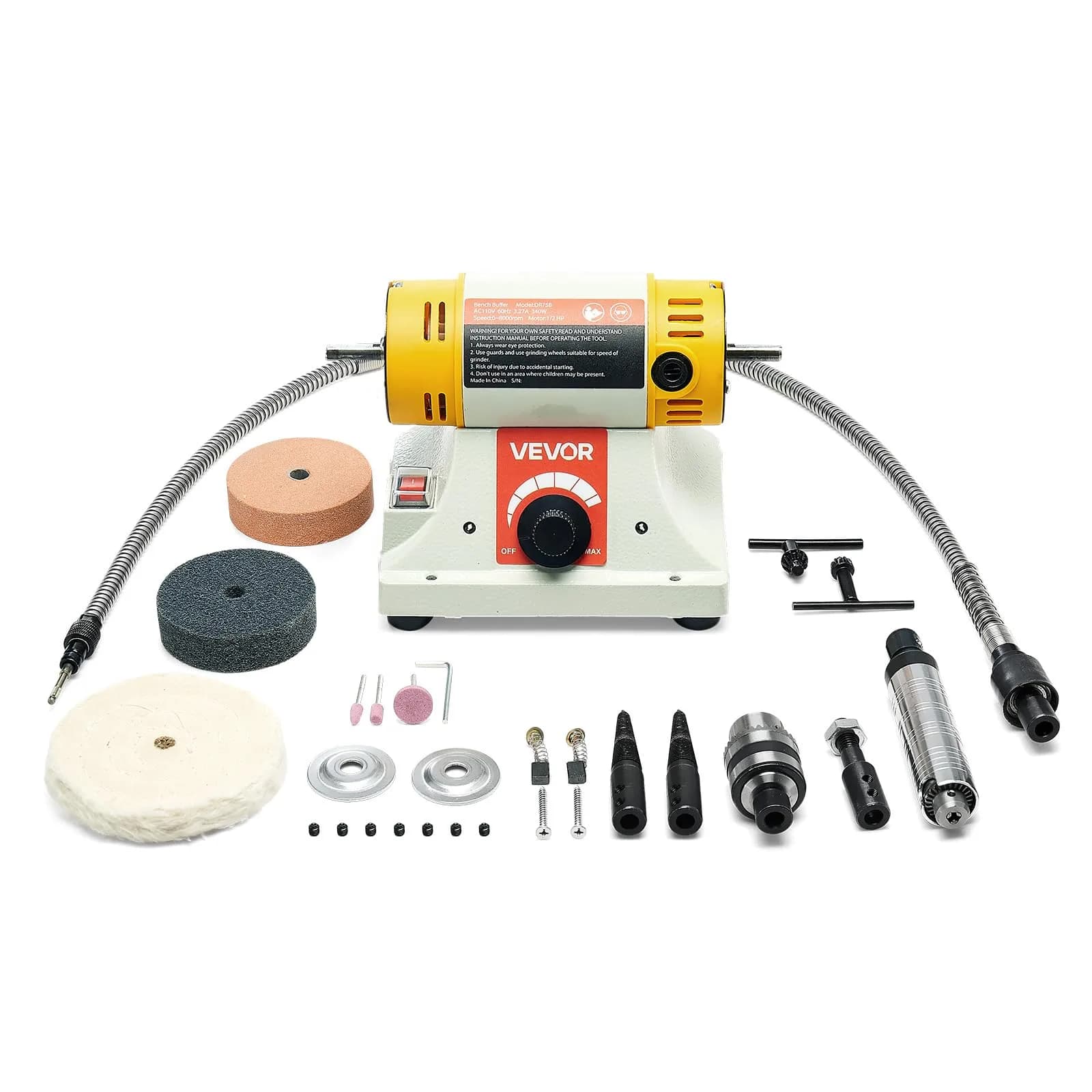 VEVOR Bench Buffer Polisher 1/2HP 8000RPM 3kg (6.61 lbs) | Polishing Machine for Metal, Wood, Plastic — Black