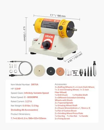 VEVOR Bench Buffer Polisher 1/2HP 8000RPM 3kg (6.61 lbs) | Polishing Machine for Metal, Wood, Plastic thumbnail 7