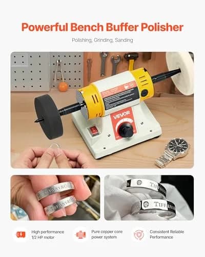VEVOR Bench Buffer Polisher 1/2HP 8000RPM 3kg (6.61 lbs) | Polishing Machine for Metal, Wood, Plastic thumbnail 2