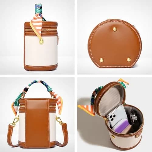 SYHTBYOH Mini Bucket Crossbody Bag for Women Vegan Leather Small Retro Shoulder Round Handle (Brown) | Compact & Stylish thumbnail 7