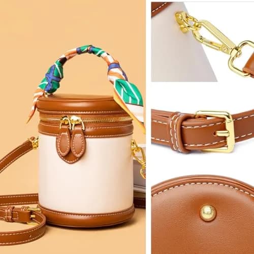SYHTBYOH Mini Bucket Crossbody Bag for Women Vegan Leather Small Retro Shoulder Round Handle (Brown) | Compact & Stylish thumbnail 8