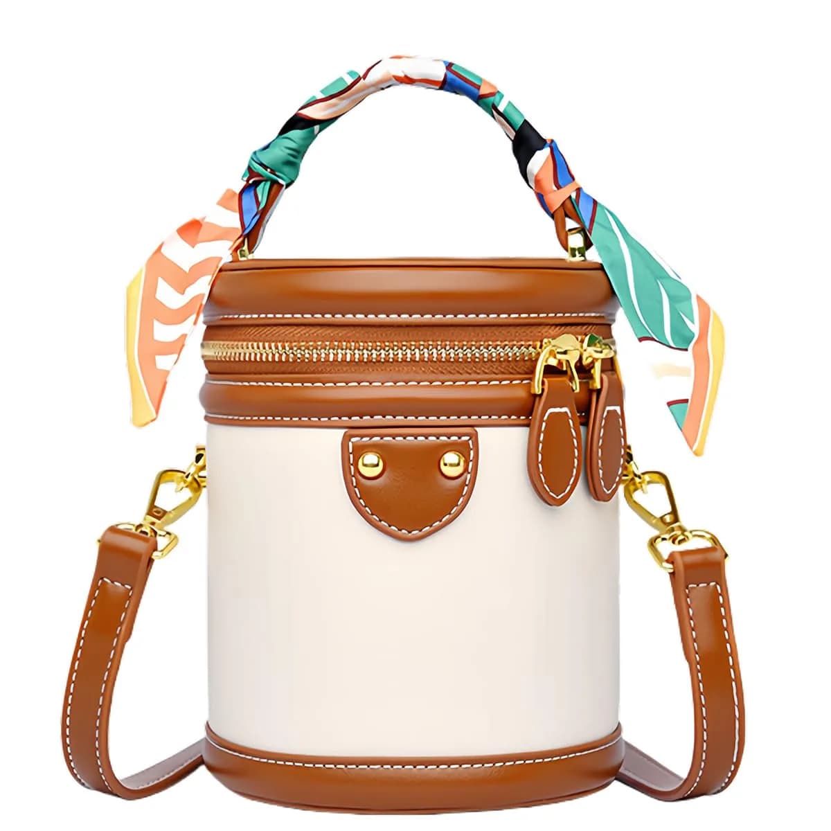 SYHTBYOH Mini Bucket Crossbody Bag for Women Vegan Leather Small Retro Shoulder Round Handle (Brown) | Compact & Stylish - main product image