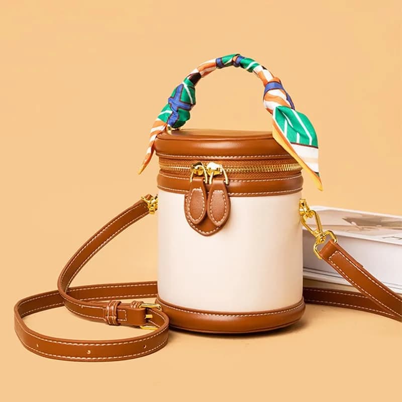SYHTBYOH Mini Bucket Crossbody Bag for Women Vegan Leather Small Retro Shoulder Round Handle (Brown) | Compact & Stylish thumbnail 3