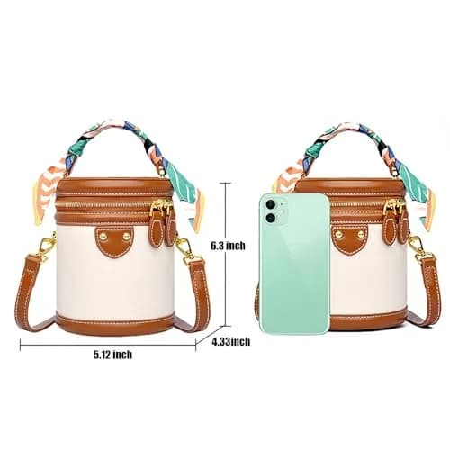 SYHTBYOH Mini Bucket Crossbody Bag for Women Vegan Leather Small Retro Shoulder Round Handle (Brown) | Compact & Stylish thumbnail 5