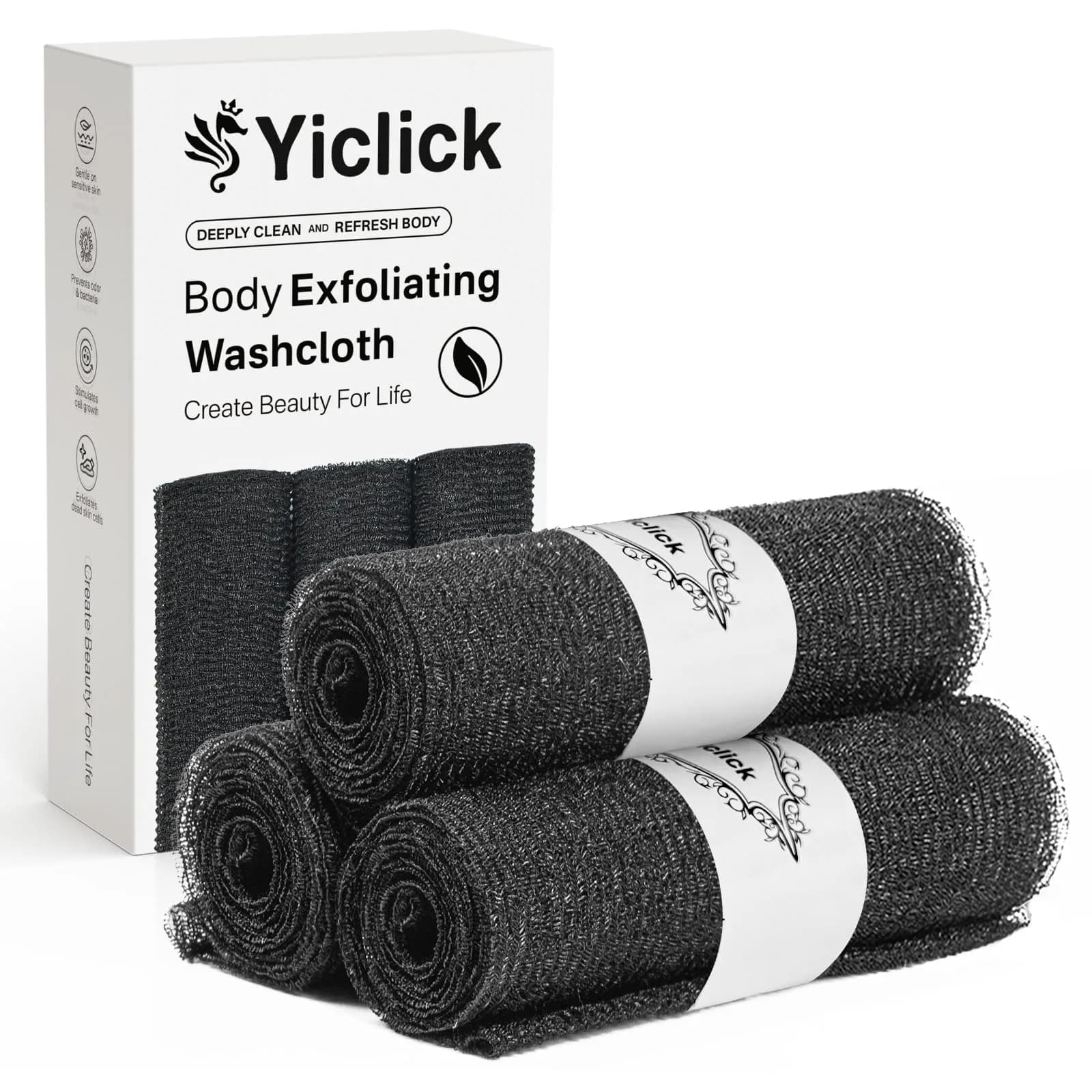 Yiclick Exfoliating Washcloth Towel - Black | Gentle Body Exfoliation for Smooth Skin (3-Pack) - main product image