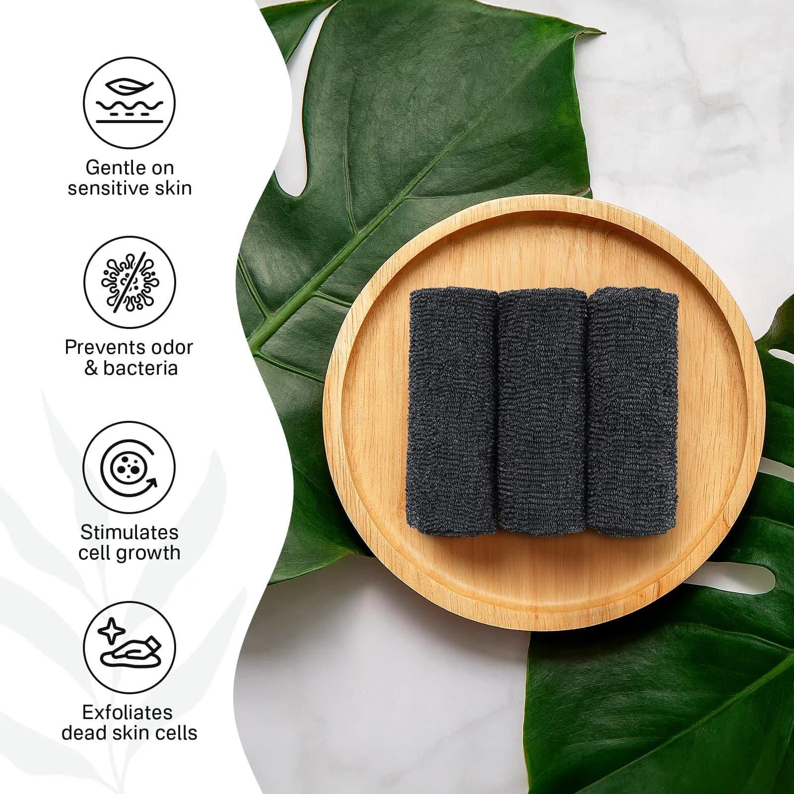 Yiclick Exfoliating Washcloth Towel - Black | Gentle Body Exfoliation for Smooth Skin (3-Pack) - view 2