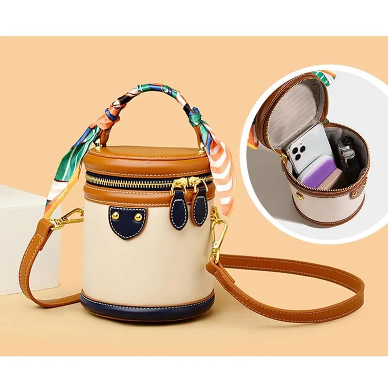 SYHTBYOH Mini Bucket Crossbody Bag 5.1"L x 4.3"W x 6.3"H | Faux Leather Small Retro Shoulder Handbag thumbnail 9