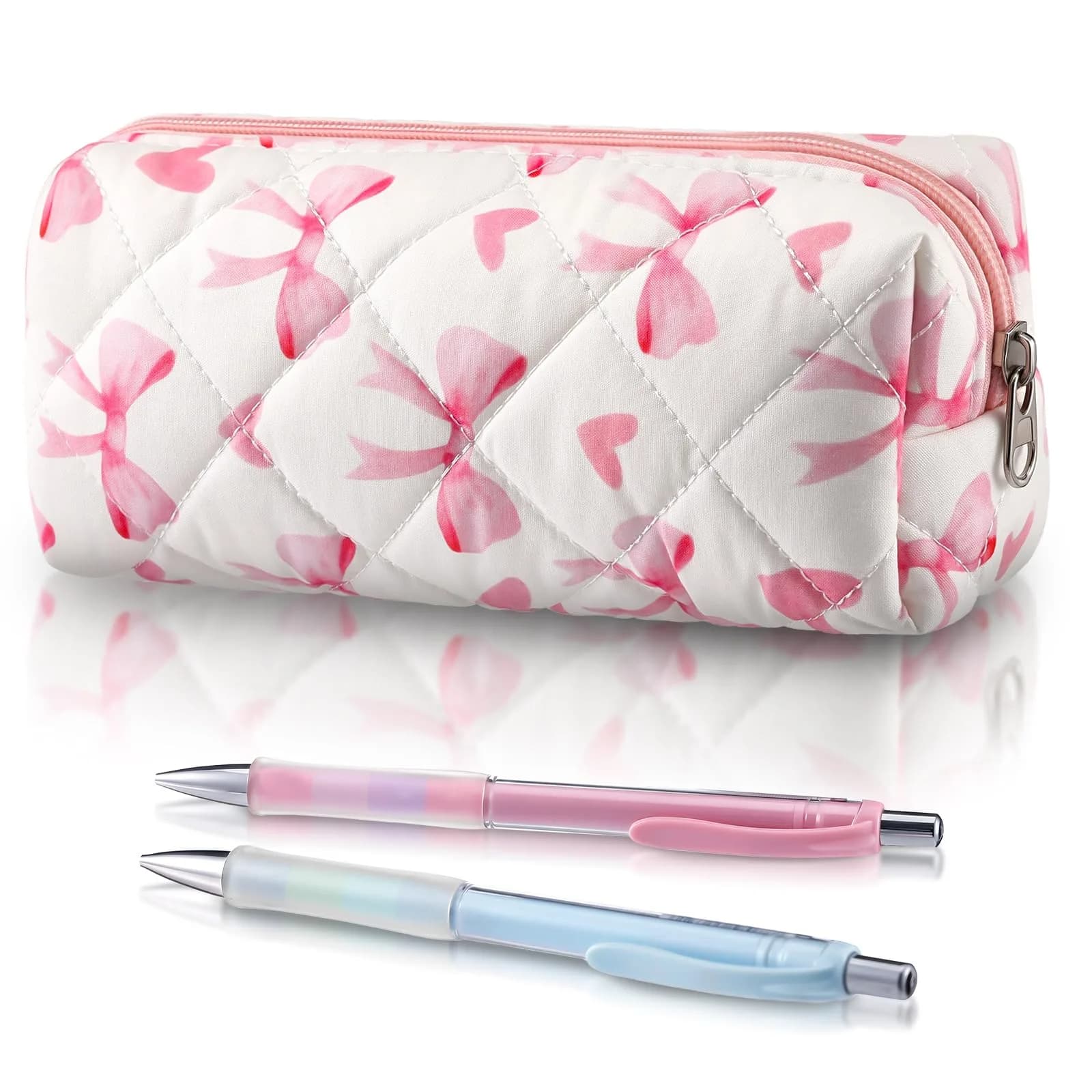 Sherr Coquette Bow Pencil Case Pink Bow Cute Heart Pencil Pouch 19cm (7.48in) | Soft Cotton Storage Bag — 7.5 Inch
