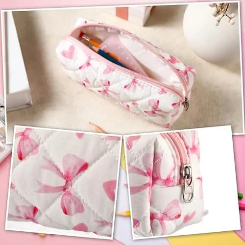 Sherr Coquette Bow Pencil Case Pink Bow Cute Heart Pencil Pouch 19cm (7.48in) | Soft Cotton Storage Bag thumbnail 4