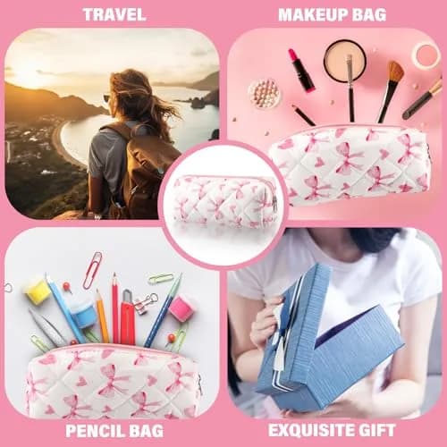 Sherr Coquette Bow Pencil Case Pink Bow Cute Heart Pencil Pouch 19cm (7.48in) | Soft Cotton Storage Bag thumbnail 5
