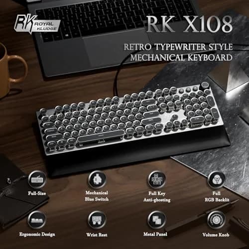 RK ROYAL KLUDGE X108 Typewriter Mechanical Keyboard 108 Keys RGB Backlit Shadow Black thumbnail 2