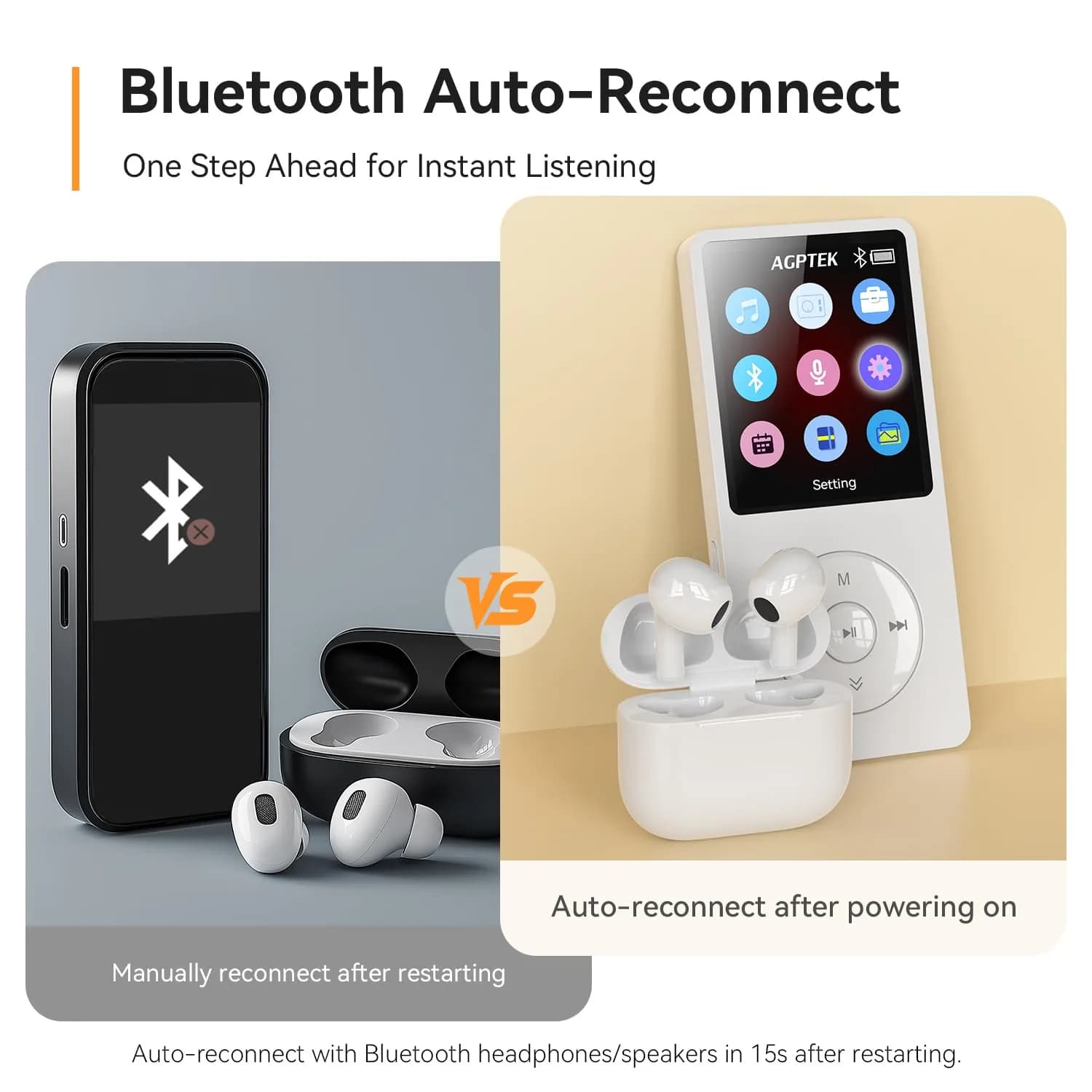 AGPTEK A02 MP3 Player 64GB White | Bluetooth 5.3 Portable Music Player with Speaker - view 3