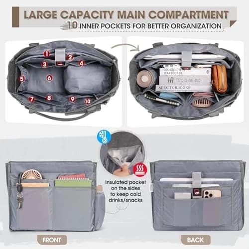 RAINSMORE Teacher Tote Bag with Lunch Compartment for Women | 15.6 inch Laptop & Insulated Side Pockets thumbnail 4