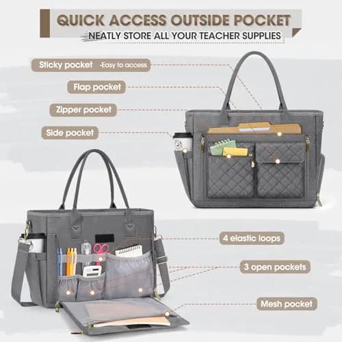 RAINSMORE Teacher Tote Bag with Lunch Compartment for Women | 15.6 inch Laptop & Insulated Side Pockets thumbnail 5