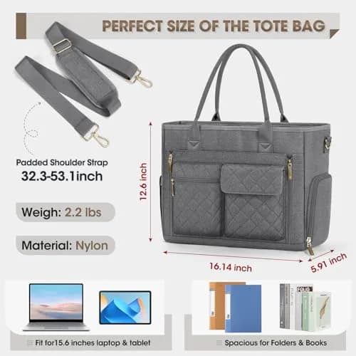 RAINSMORE Teacher Tote Bag with Lunch Compartment for Women | 15.6 inch Laptop & Insulated Side Pockets thumbnail 6
