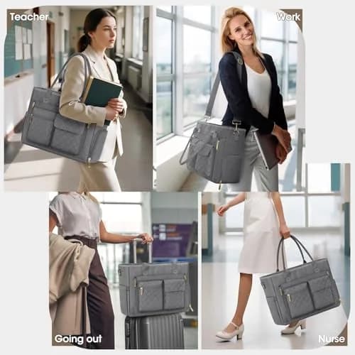 RAINSMORE Teacher Tote Bag with Lunch Compartment for Women | 15.6 inch Laptop & Insulated Side Pockets thumbnail 2