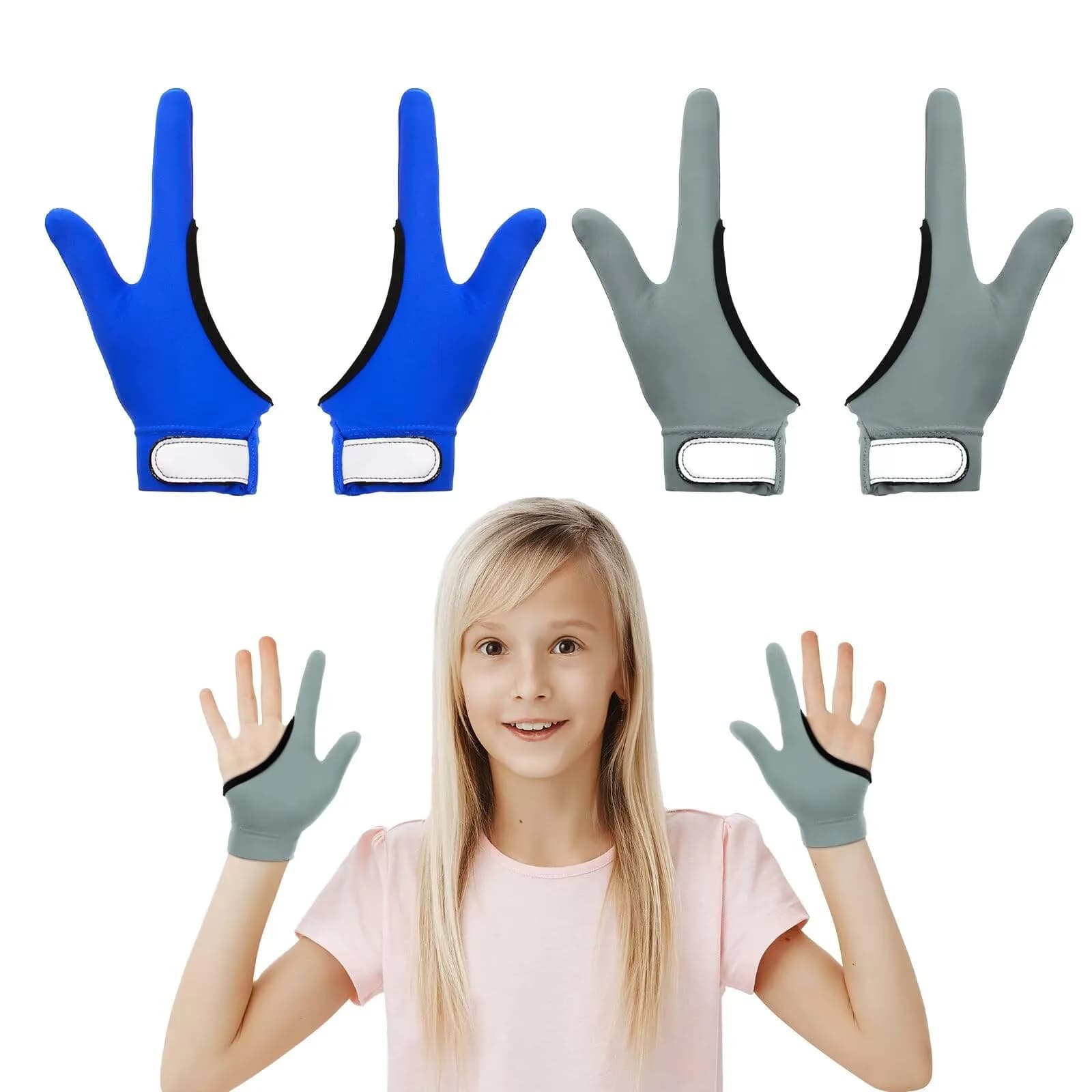 Yxmeiguo Blue+Gray 2-Finger Thumb Sucking Guard Gloves for Kids | One Size - main product image