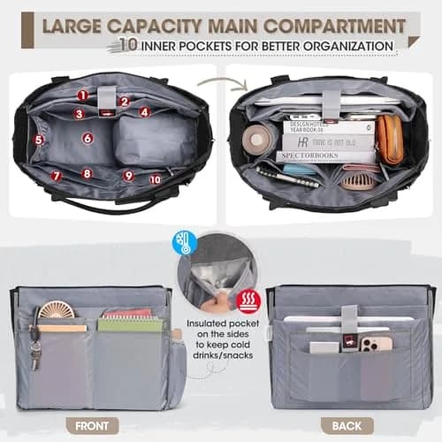 RAINSMORE Teacher Tote Bag with Lunch Compartment for Women | 15.6 inch Laptop & Insulated Side Pockets thumbnail 4