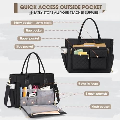 RAINSMORE Teacher Tote Bag with Lunch Compartment for Women | 15.6 inch Laptop & Insulated Side Pockets thumbnail 5