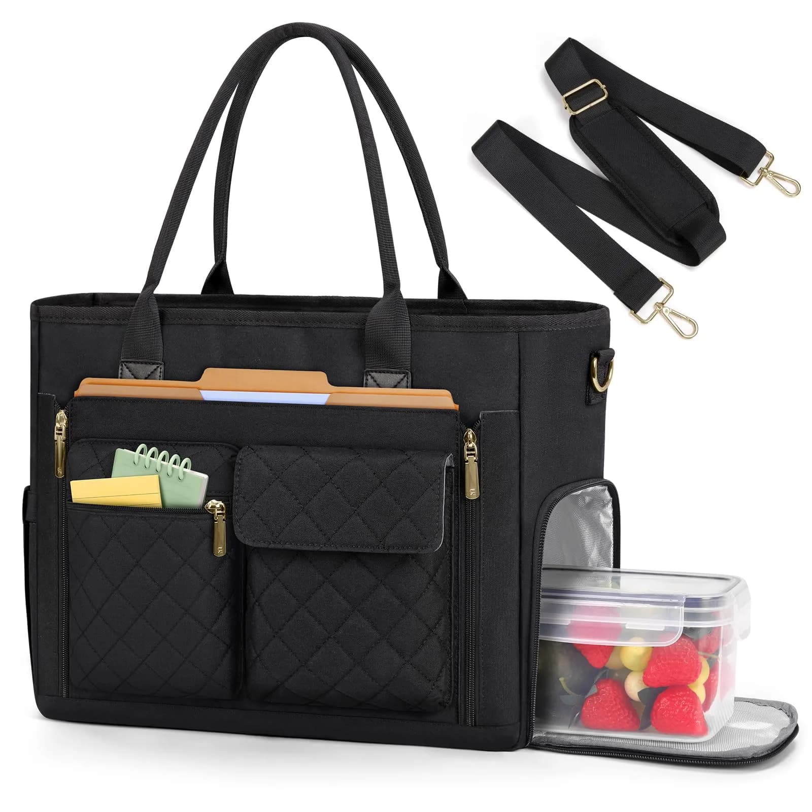 RAINSMORE Teacher Tote Bag with Lunch Compartment for Women | 15.6 inch Laptop & Insulated Side Pockets - main product image
