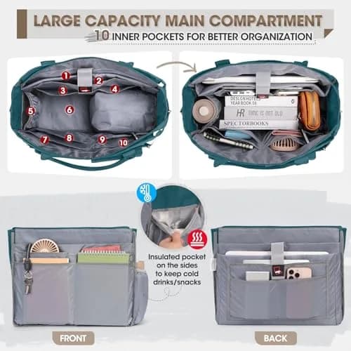 RAINSMORE Teacher Tote Bag with Lunch Compartment for Women | 15.6 inch Laptop, Water-Resistant, Multi-Pocket thumbnail 4