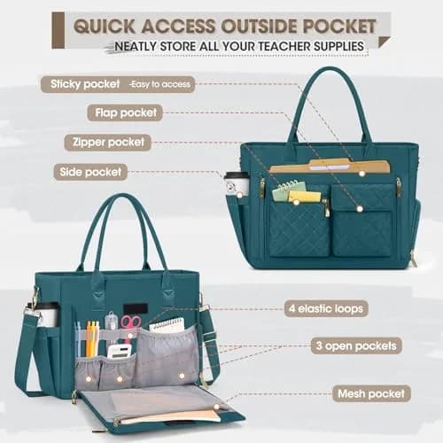 RAINSMORE Teacher Tote Bag with Lunch Compartment for Women | 15.6 inch Laptop, Water-Resistant, Multi-Pocket thumbnail 5
