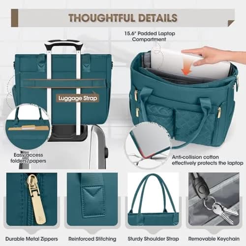 RAINSMORE Teacher Tote Bag with Lunch Compartment for Women | 15.6 inch Laptop, Water-Resistant, Multi-Pocket thumbnail 7