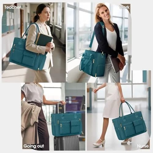 RAINSMORE Teacher Tote Bag with Lunch Compartment for Women | 15.6 inch Laptop, Water-Resistant, Multi-Pocket thumbnail 2