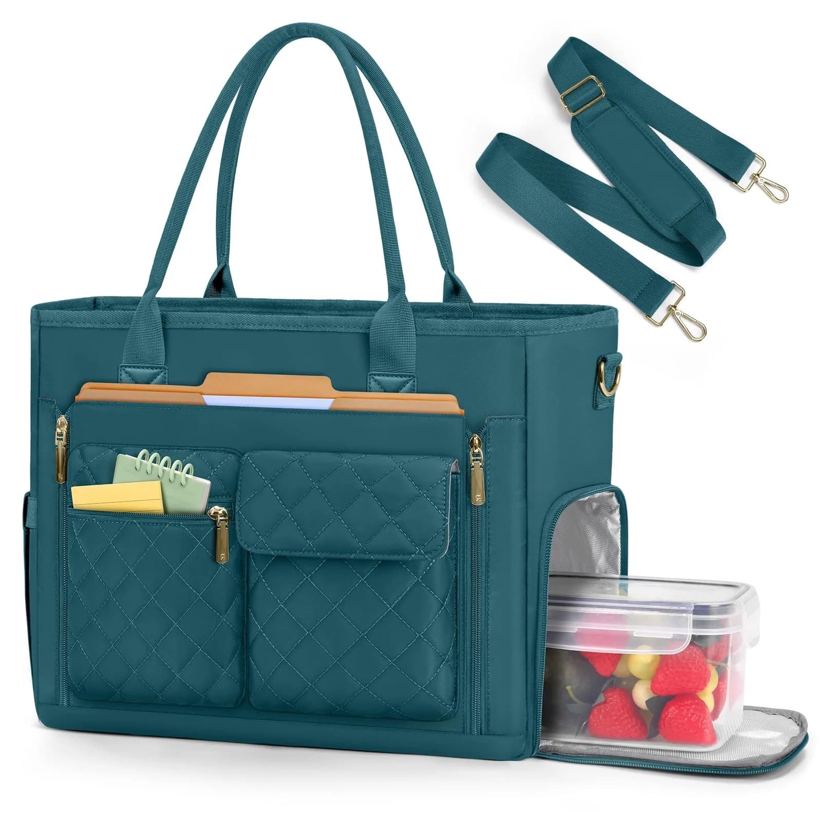 RAINSMORE Teacher Tote Bag with Lunch Compartment for Women | 15.6 inch Laptop, Water-Resistant, Multi-Pocket - main product image