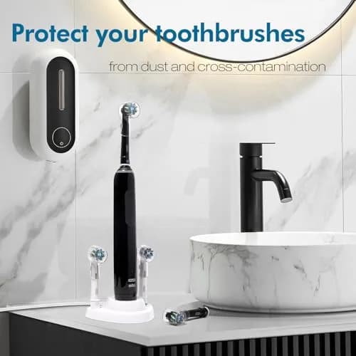 seplouis 4 Pack Brush Head Covers Compatible with Oral B & iO Electric Toothbrush Heads + Toothbrush Holder with 1 Charging Station Slot and 2 Brush Head Stands | Tidy & Travel-Friendly thumbnail 7