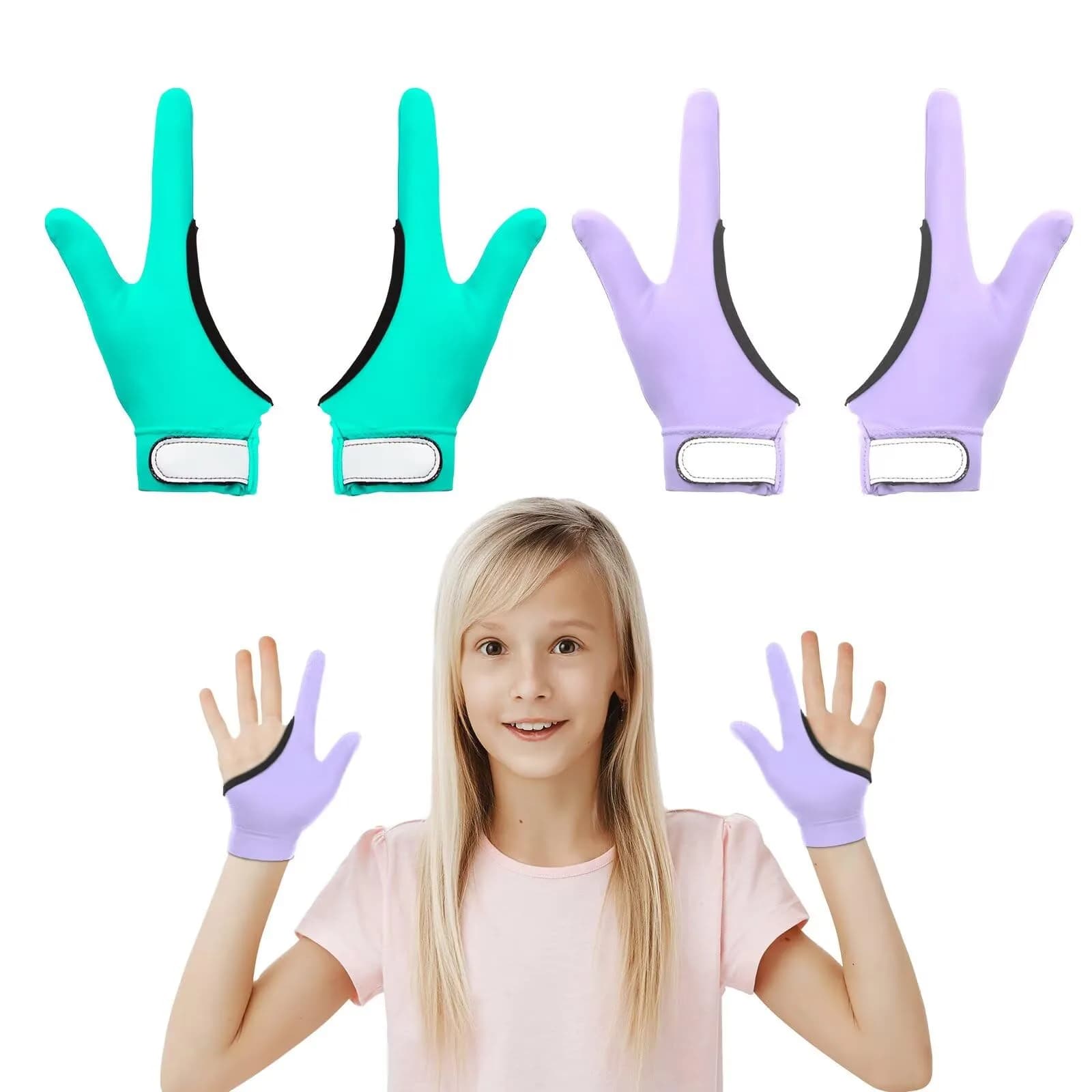 Yxmeiguo Thumb Sucking Guard Gloves for Kids - Light Purple+Green/2 Fingers, One Size (2 Pairs) - main product image