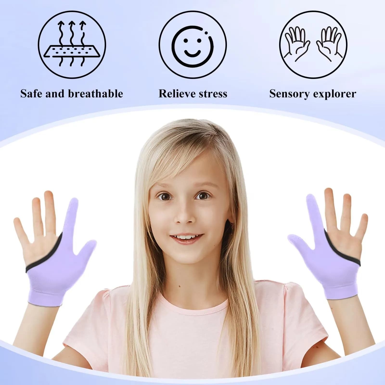 Yxmeiguo Thumb Sucking Guard Gloves for Kids - Light Purple+Green/2 Fingers, One Size (2 Pairs) - view 3