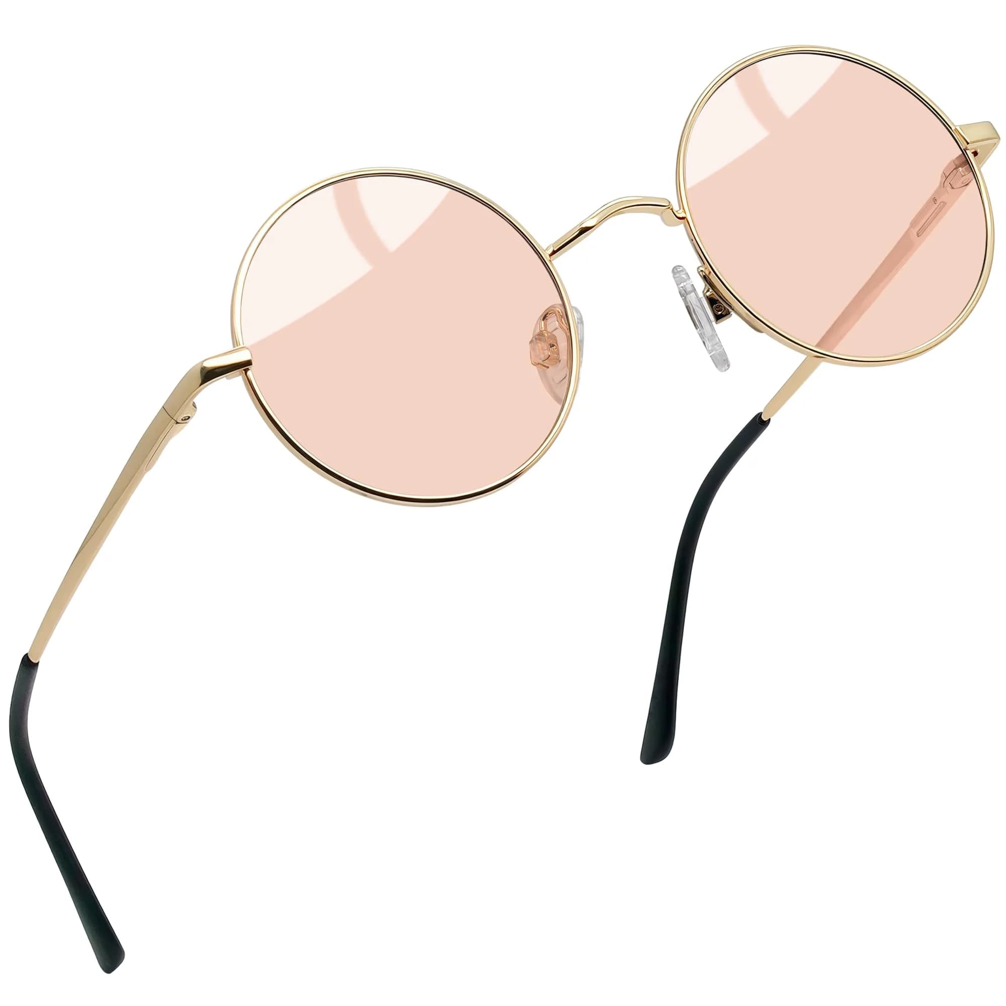 Joopin Gold Light Pink Small Round Metal Frame Sunglasses with Polarized UV400 Protection - main product image