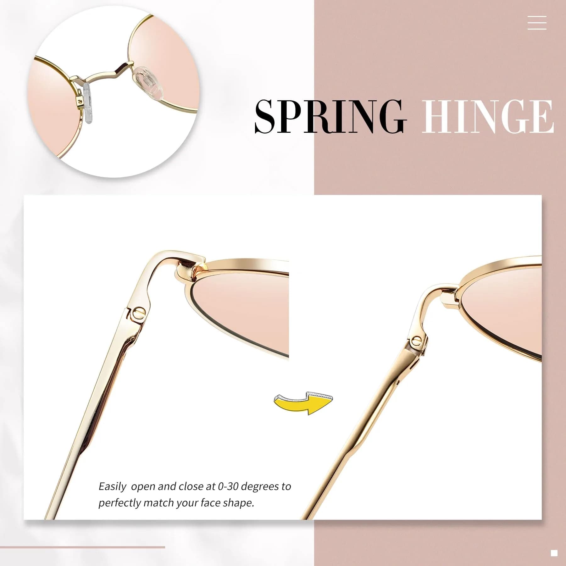 Joopin Gold Light Pink Small Round Metal Frame Sunglasses with Polarized UV400 Protection - view 4