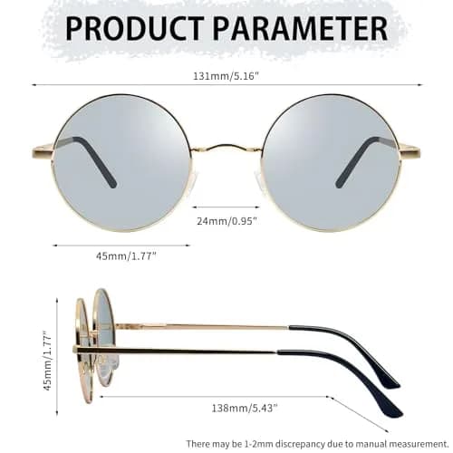 Joopin Small Round Sunglasses Hippie Circle Sun Glasses Polarized UV Protection Metal Shades for Men Women (Light Black) thumbnail 5