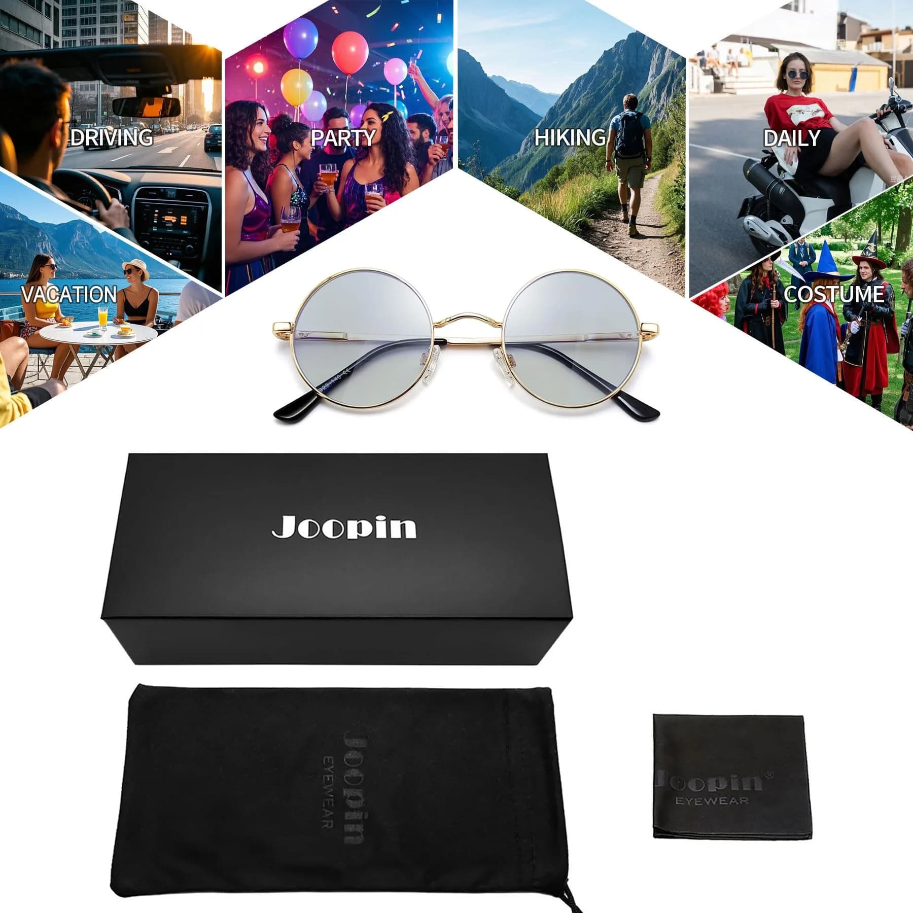 Joopin Small Round Sunglasses Hippie Circle Sun Glasses Polarized UV Protection Metal Shades for Men Women (Light Black) - view 6