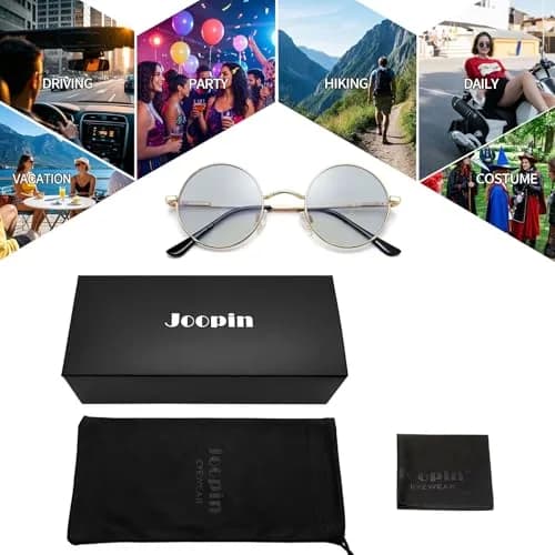 Joopin Small Round Sunglasses Hippie Circle Sun Glasses Polarized UV Protection Metal Shades for Men Women (Light Black) thumbnail 6