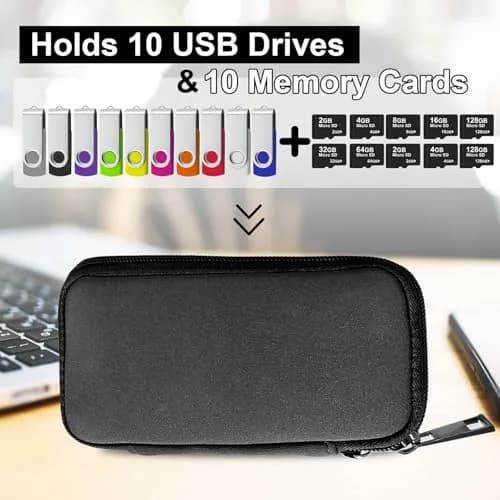 JBOS USB Flash Drive Case with 10 USB Drive Slots and 10 Memory Card Slots Storage Organizer Case Holder for Thumb Drives Jump Drives SD Cards with Zipper Bag Black thumbnail 3