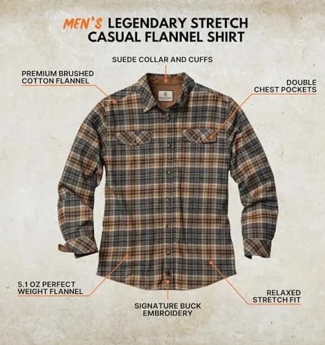 Legendary Whitetails Mens Long Sleeve Button Down Flannel Shirt | Relaxed Fit, Stretch, Casual Comfort (70-120 chars) thumbnail 3