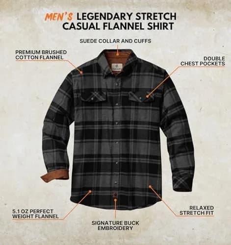 Legendary Whitetails Mens Long Sleeve Button Down Flannel Shirt | Relaxed Fit, Stretch Cotton, Plaid, Big & Tall thumbnail 3