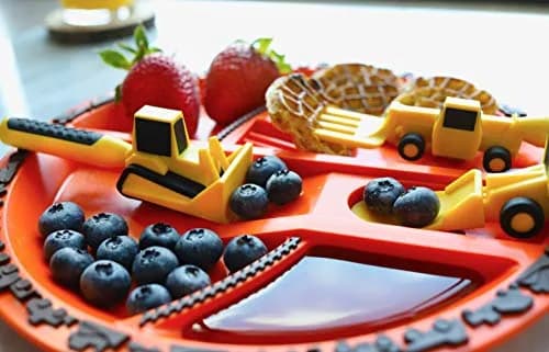 Constructive Eating Toddler Plate and Utensils Set - Green, USA-Made with Divided Plates thumbnail 9