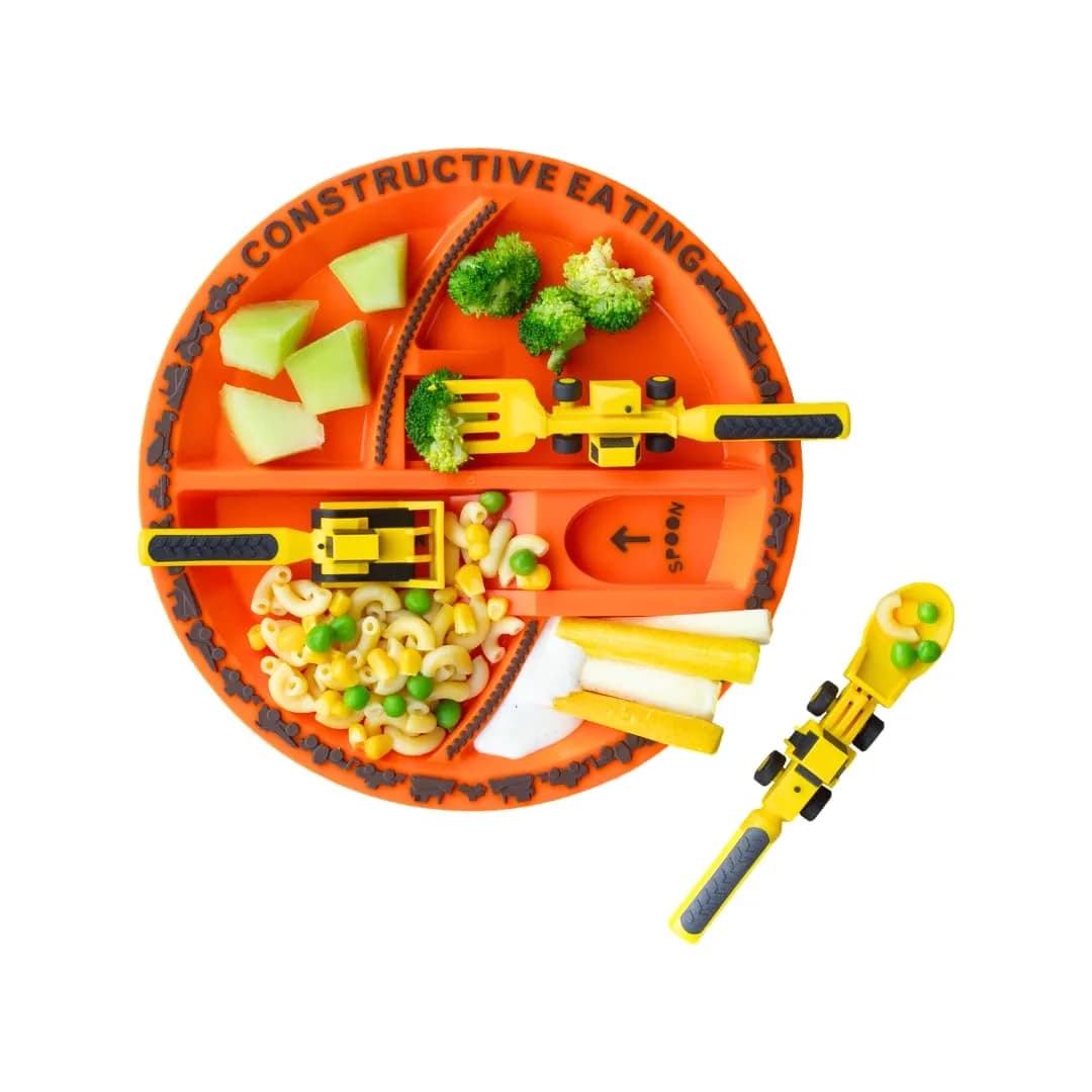 Constructive Eating Toddler Plate and Utensils Set - Green, USA-Made with Divided Plates - view 2