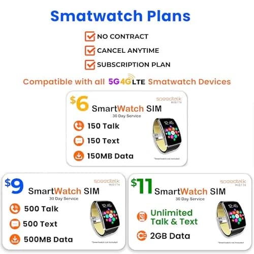 SpeedTalk Mobile Smartwatch SIM Card Kit 5G 4G LTE Wearables | Unlimited Talk Text 2GB Data | 3-in-1 Triple-Cut SIM | Prepaid Plan thumbnail 5