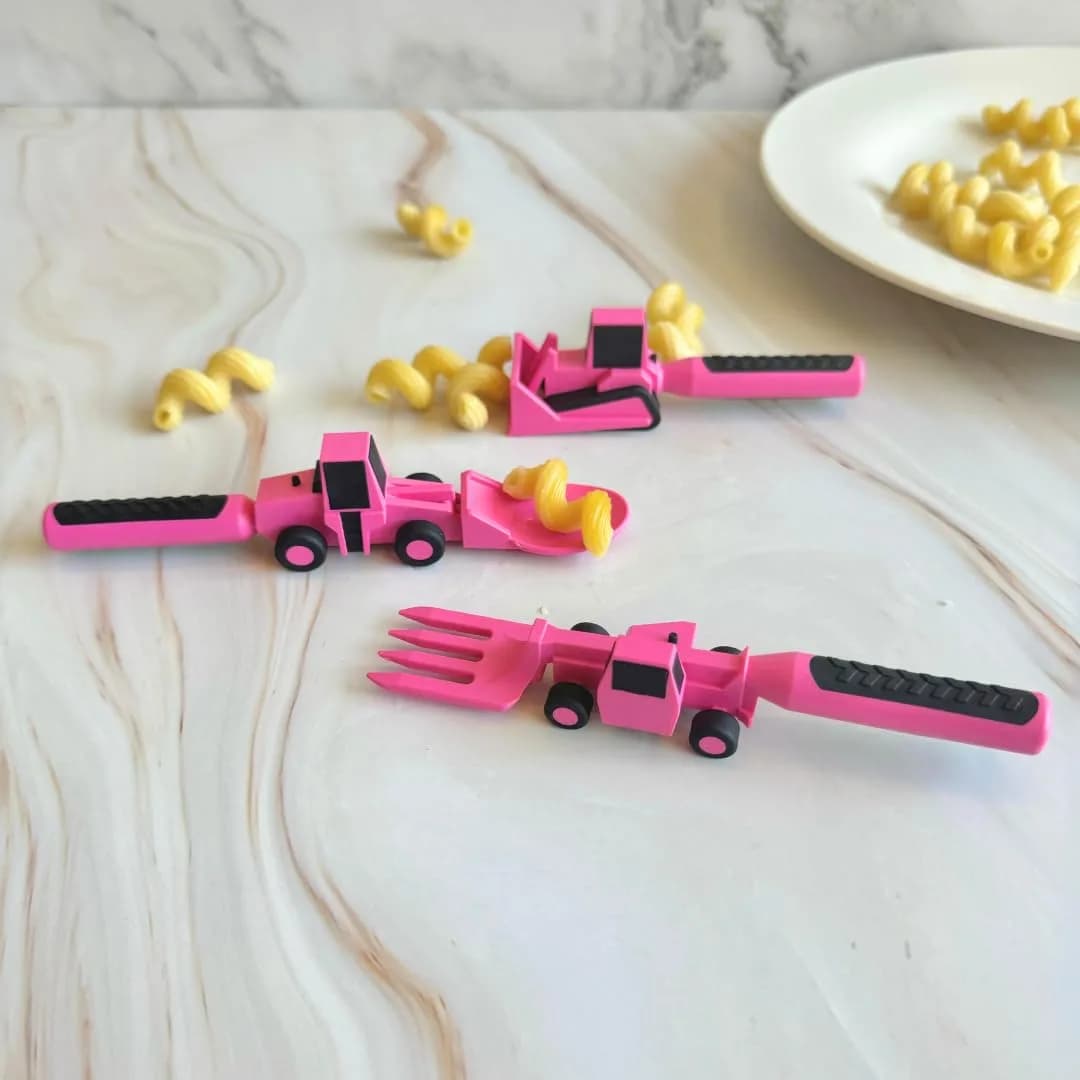 Constructive Eating Toddler Plate and Utensils Set - Pink, USA-Made with Divided Plates for Little Builders - view 2