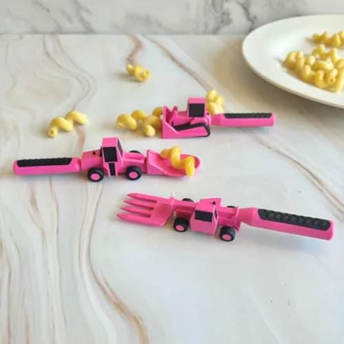 Constructive Eating Pink Construction Plate and Utensils Set | BPA-Free Toddler Dinnerware thumbnail 2