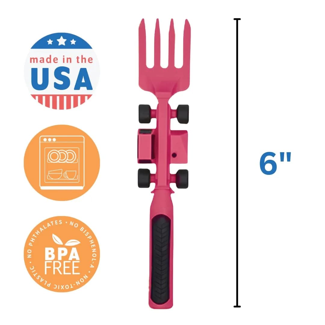 Constructive Eating Toddler Plate and Utensils Set - Pink, USA-Made with Divided Plates for Little Builders - view 4