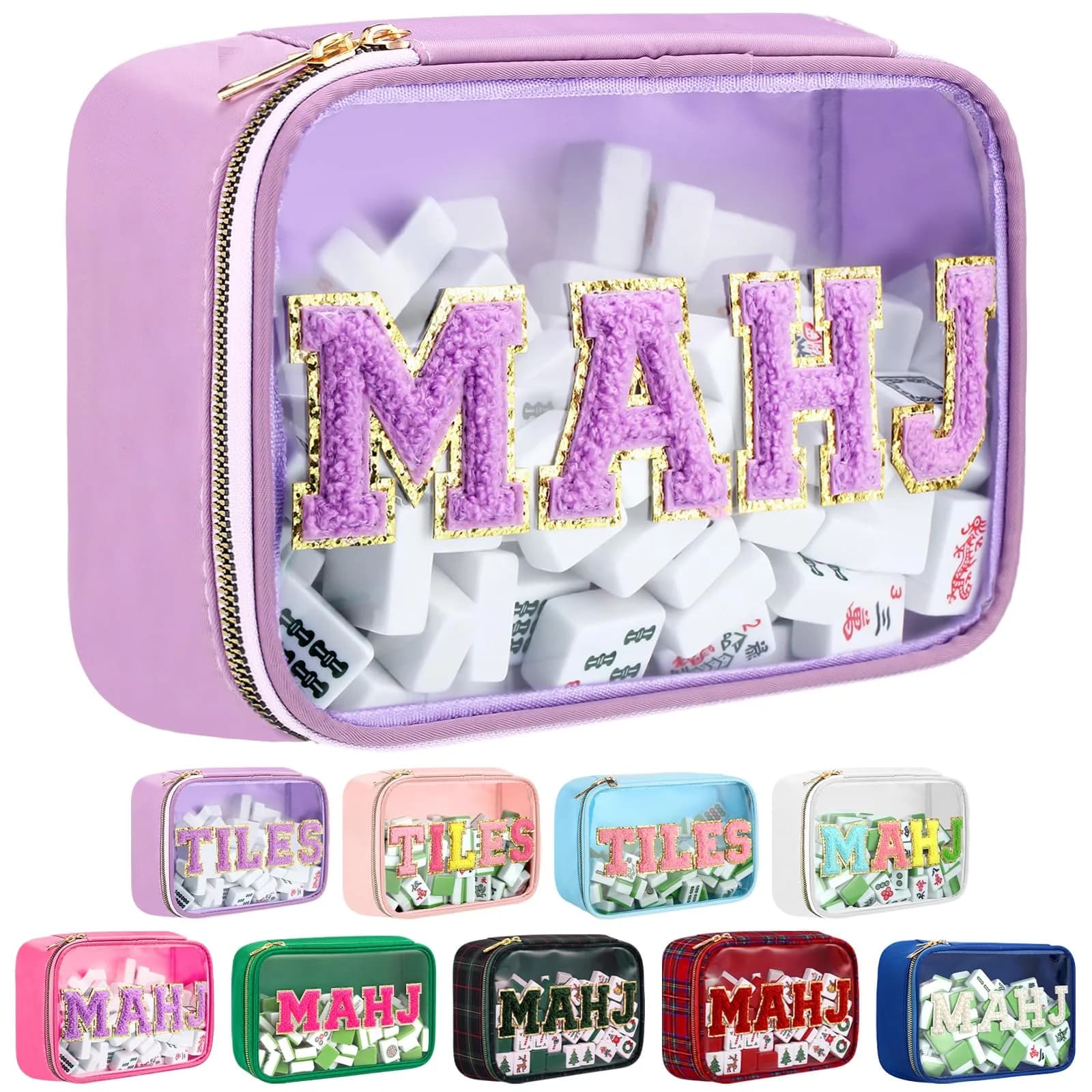 SilTriangle Mahjong Bag Waterproof Purple Mahj | Clear PVC, 8.66x5.52x3.15 inches, holds 166 tiles — Purple