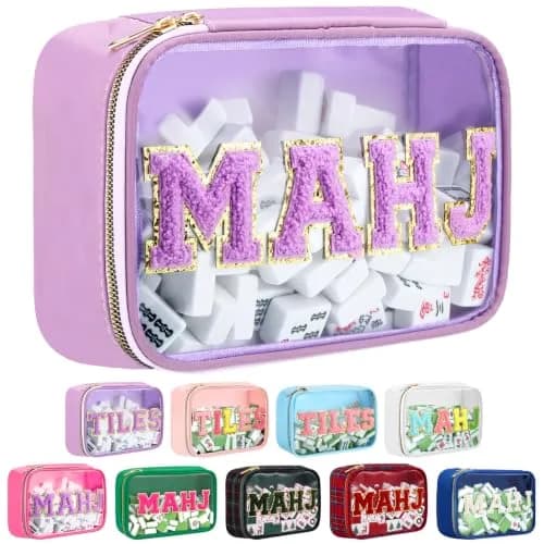 SilTriangle Mahjong Bag Waterproof Purple Mahj | Clear PVC, 8.66x5.52x3.15 inches, holds 166 tiles thumbnail 1